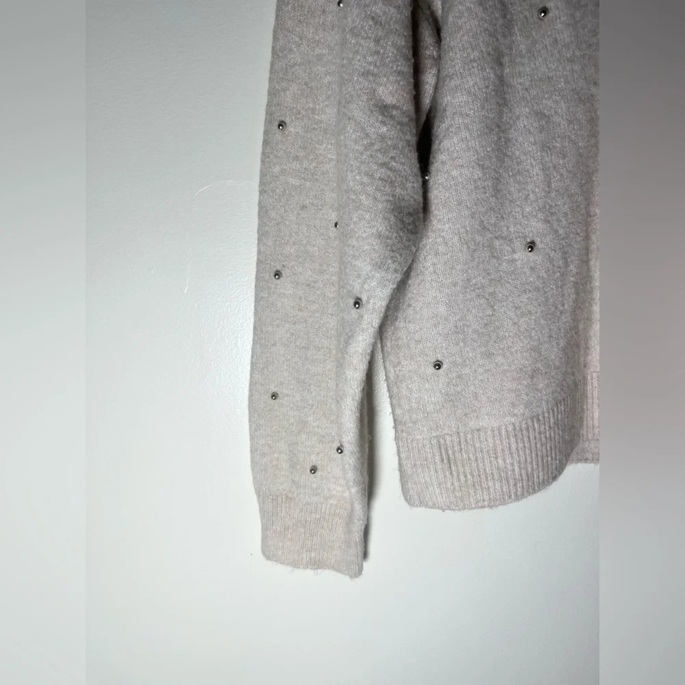 H&M‎ Neutral Knitted Crewneck Sweater Beaded Embellishments | Small